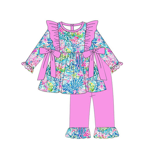 GLP1429 Baby Girls Colorful seaweed Print Top+Pants Outfit