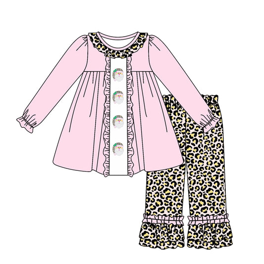 GLP1438 Baby Girls Santa Pink Tunic Top Leopard Pants Outfit Preorder