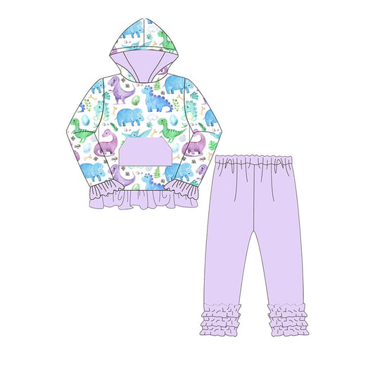 GLP1441 Baby Girls Dinosaur Hoodie Top Purple Pants Outfit Preorder