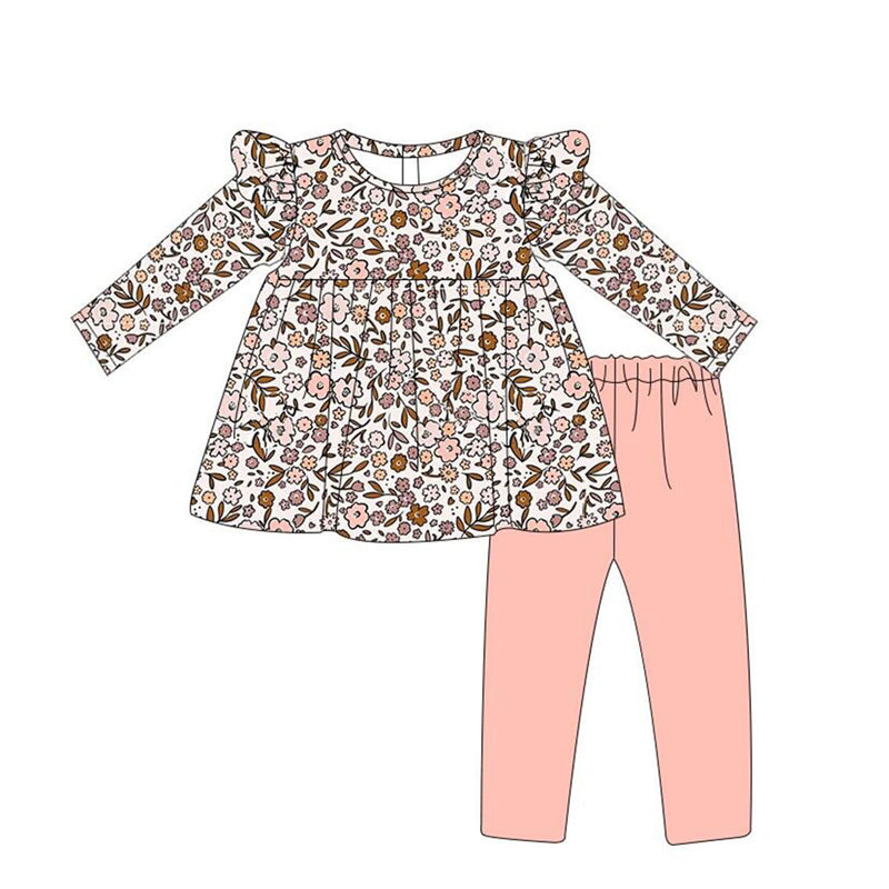 GLP1443 Baby Girls Flower Tunic Top Pink Pants Outfit Preorder