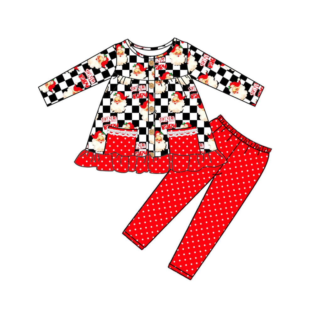GLP1453 Baby Girls Christmas  Santa Baby Red Polka Dot Pants Set Preorder