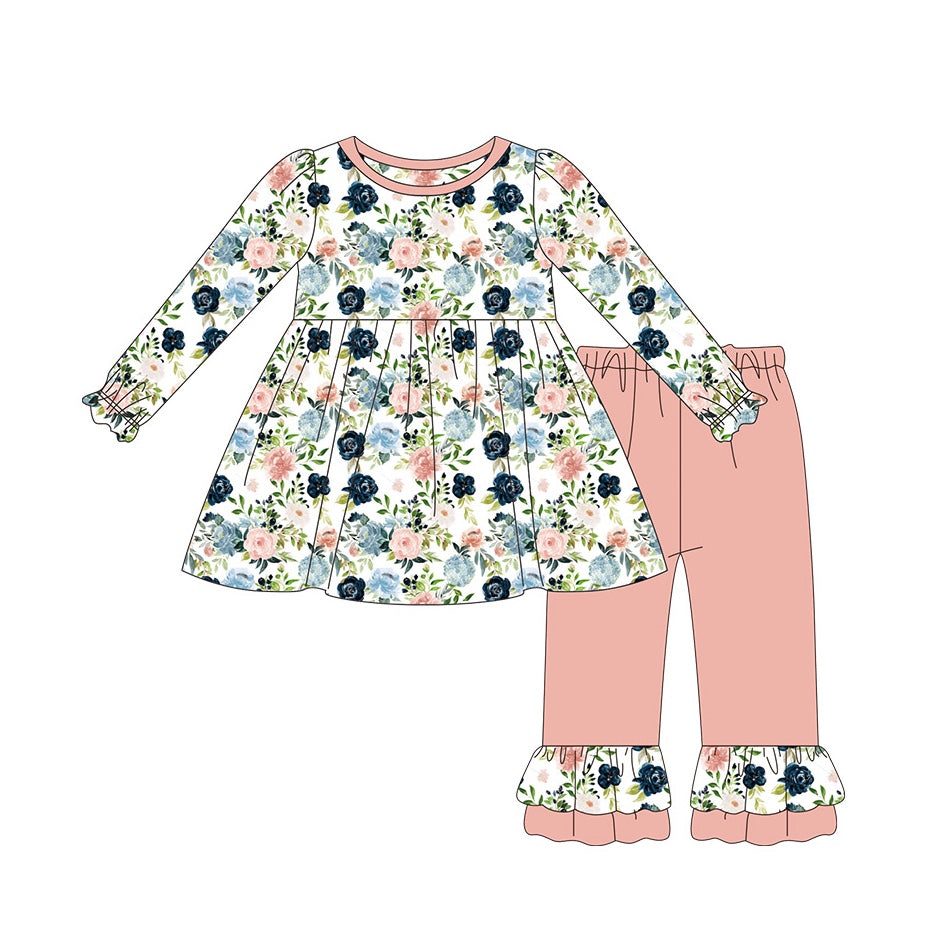 GLP1456 Baby Girls Spring Flower Tunic Top Pink Pants Outfit Preorder