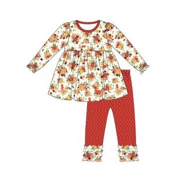 GLP1456 Baby Girls Fall Floral Tunic Top Icing Pants Outfit Preorder