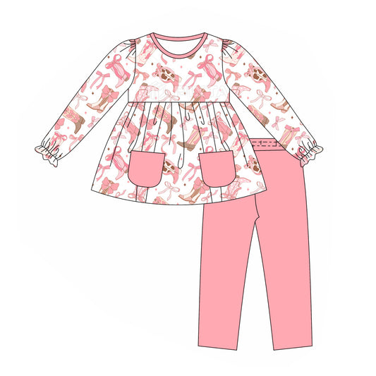 GLP1467 Baby Girls Western Boots Tunic Top Pants Outfit Preorder