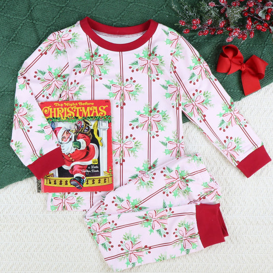 GLP1476 Baby Girls Christmas Holly Berry Bow Pajama Set Preorder