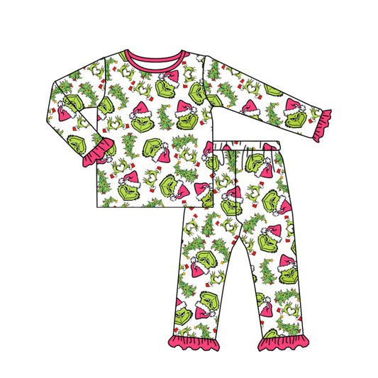 GLP1478 Baby Girls Christmas  Gren Face Pajama Set Preorder