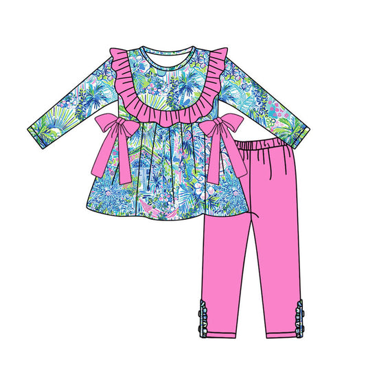 GLP1480 Baby Girls Tropical Floral Long Sleeve Pants Set  Pre-order