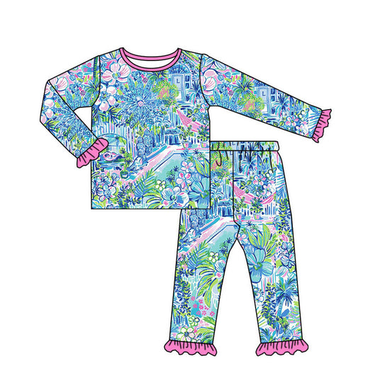 GLP1481 Baby Girls Tropical Floral Long Sleeve Pants Pajama Set Pre-order