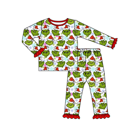 GLP1490 Baby Girls Christmas Green Face Long Sleeve Pajama Set Pre-order