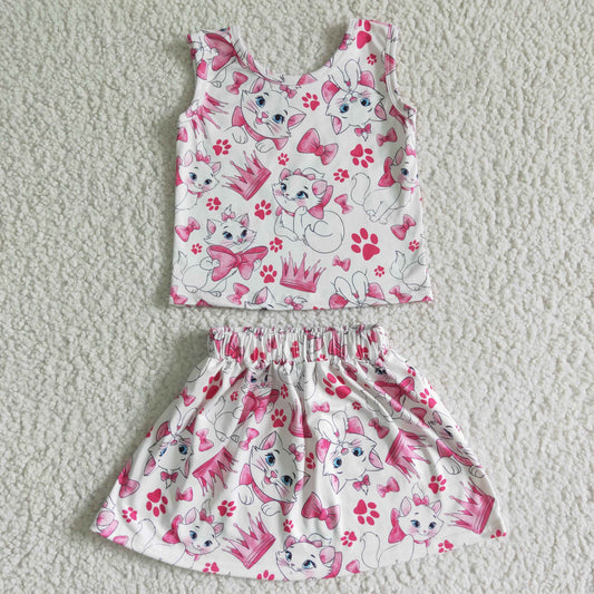 Summer Girls Cat Top Skirt Set