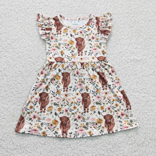 GSD0158  Baby Girls Summer Highland Cow Floral Dress