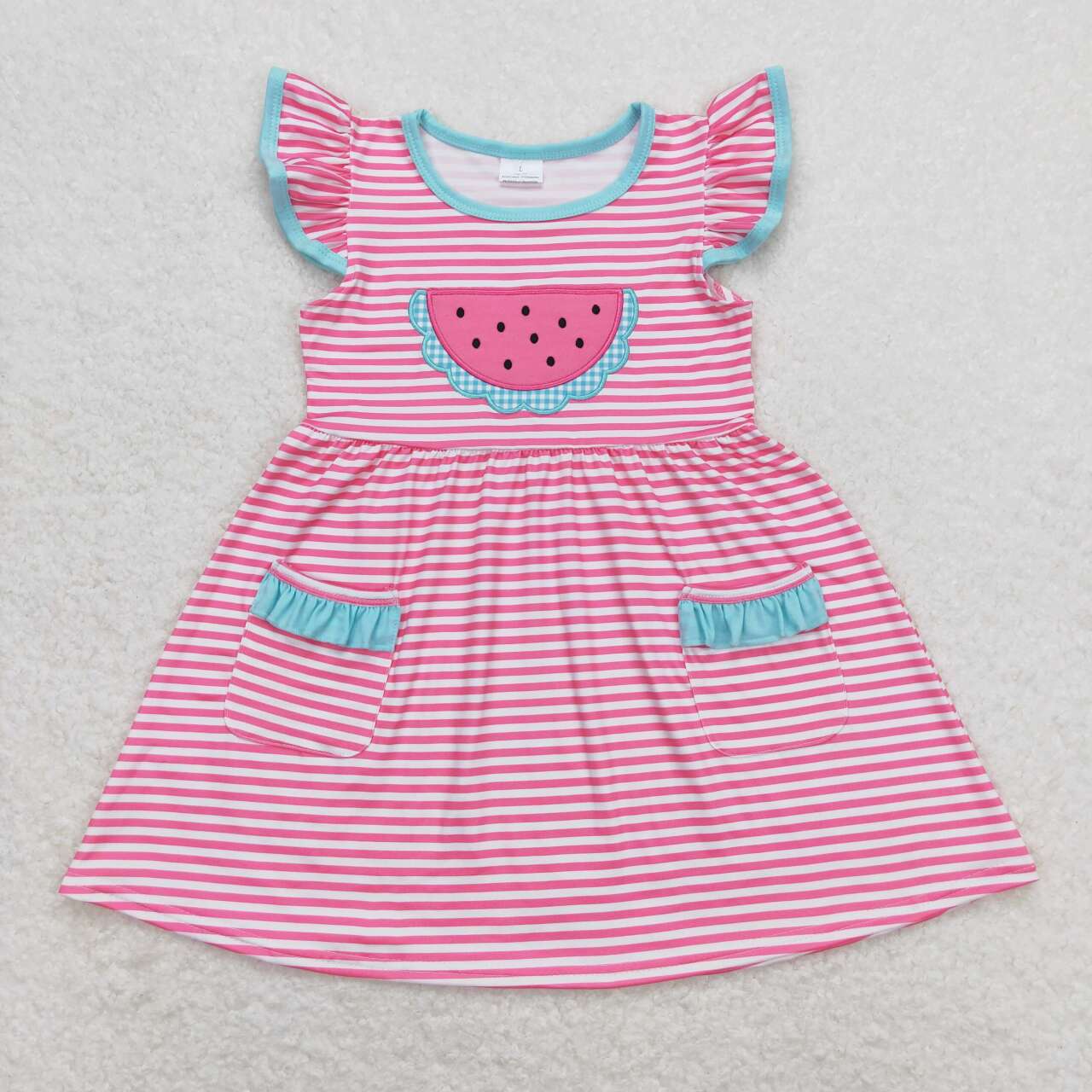 Summer Baby Girls Sibling Watermelon Pink Striped Clothes Set