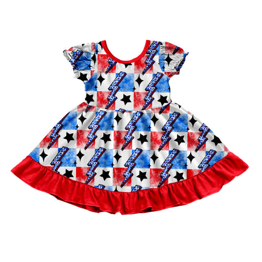 GSD1029 Baby Girls July 4th Red Blue Checker Short Sleeve Dress Preorder