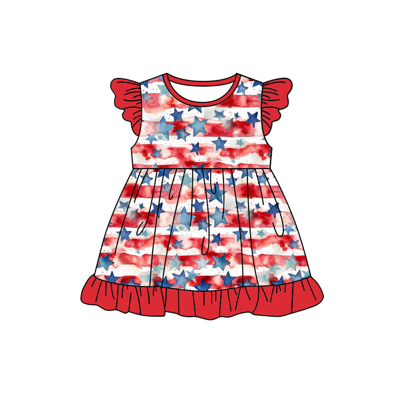 Baby Girls Summer July 4th Red Striped Stars Dress Pre order