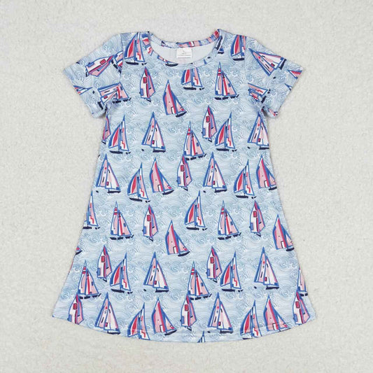Summer Baby Girls Short Sleeve Sailboat Dress