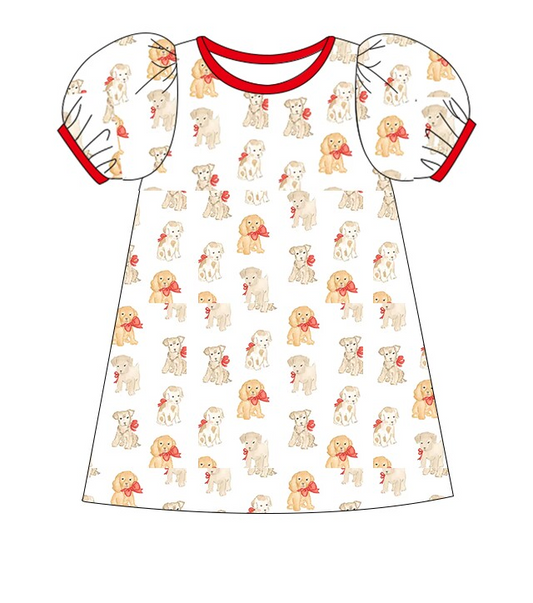 Baby Girls Cute Dog Short Sleeve Dress Pre-order