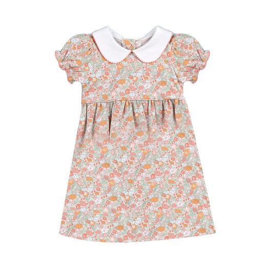 GSD1377 Baby Girls Pumpkin Floral Short Sleeve Dress Preorder