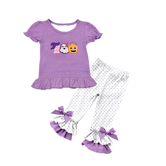GSPO1647 Cute Ghost Pumpkin  Polka Dot Pants Girls Outfit  Preorder