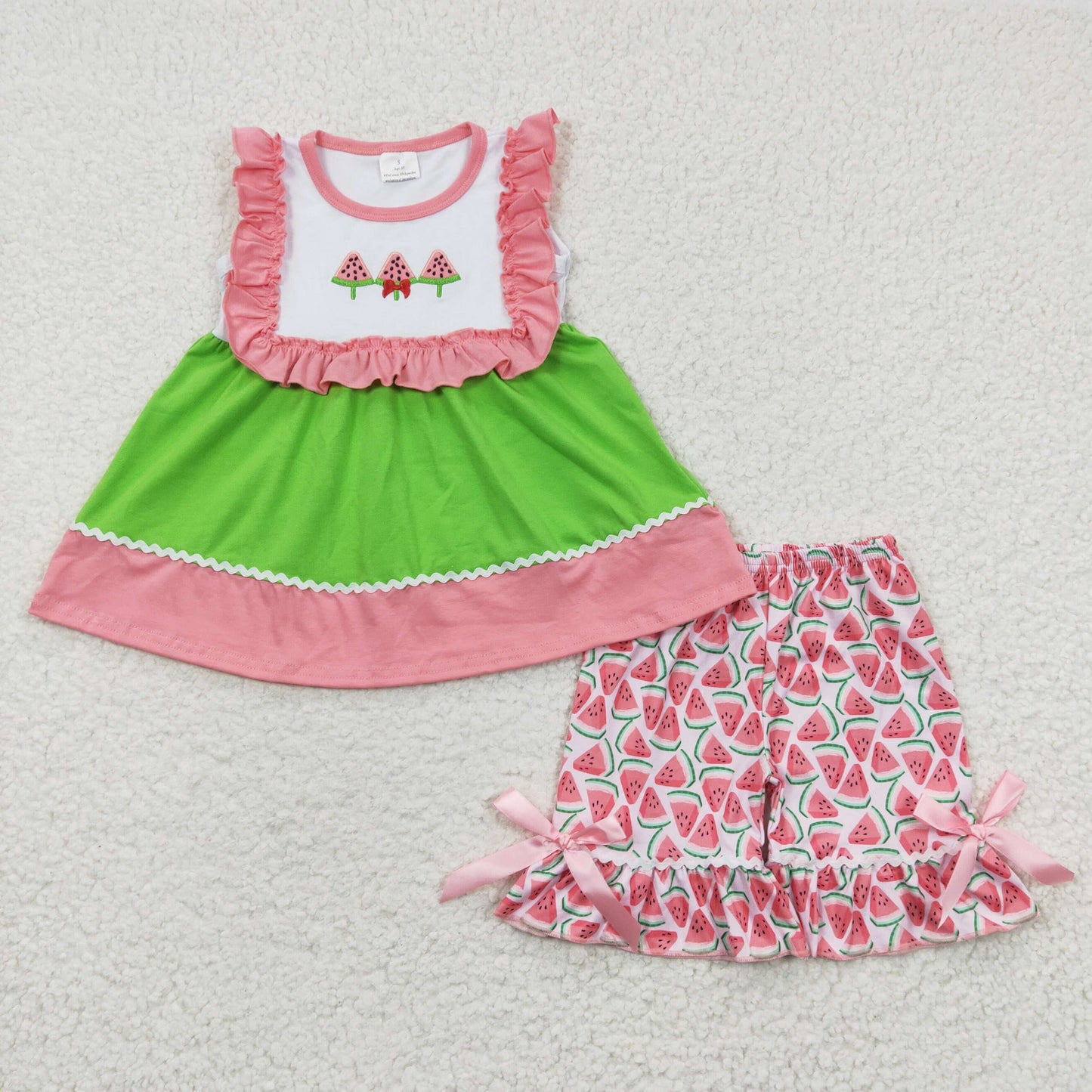 GSSO0179 Summer Girls Embroidery Watermelon Shorts Set