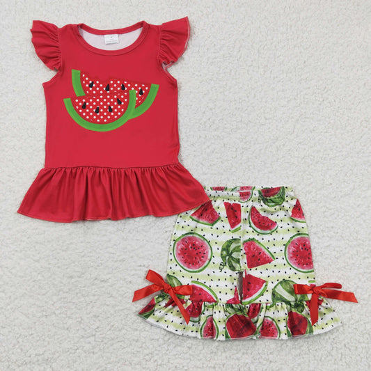Baby Girls Summer Watermelon Ruffle Shorts Outfit