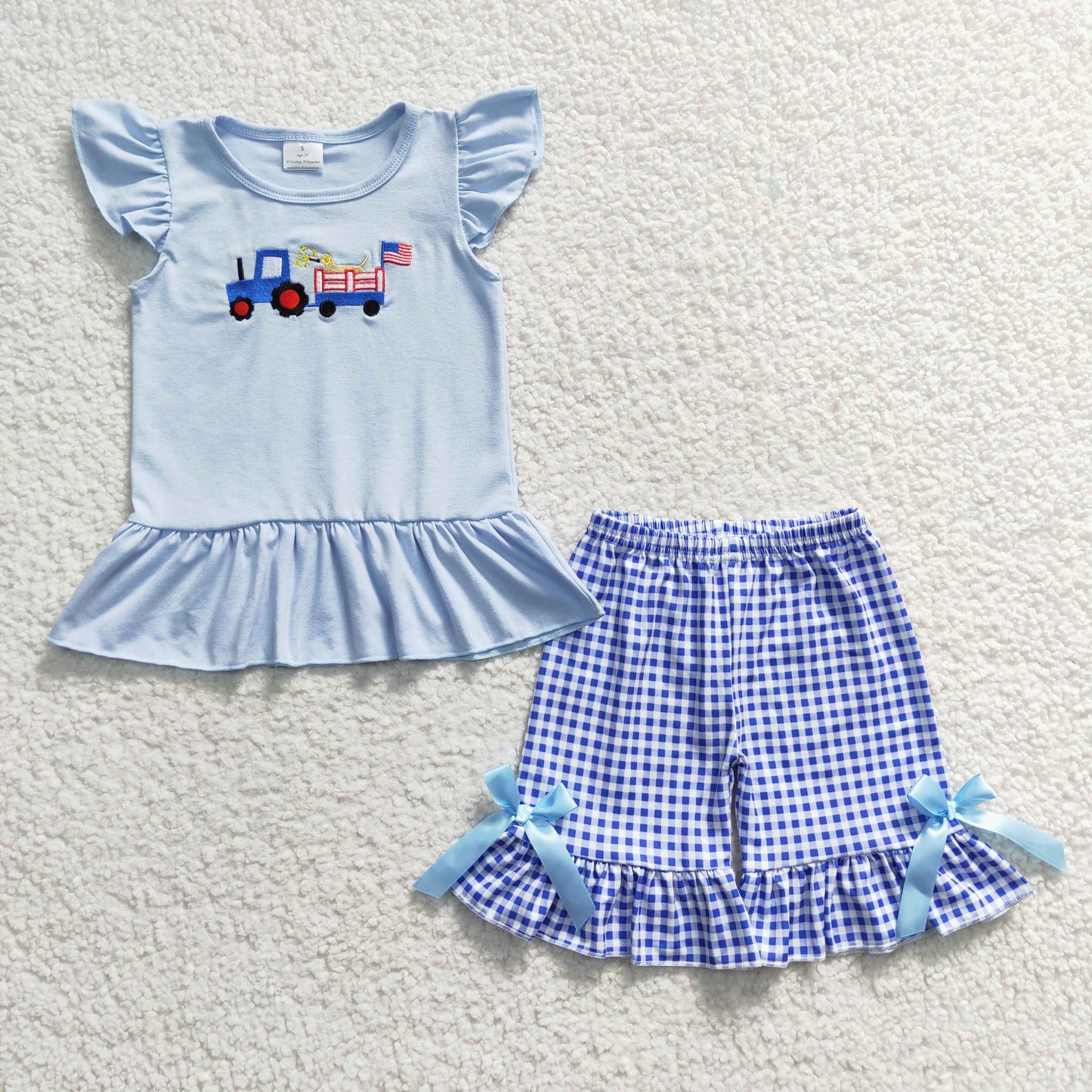 GSSO0206 Girls July 4th Embroidery Shorts Set