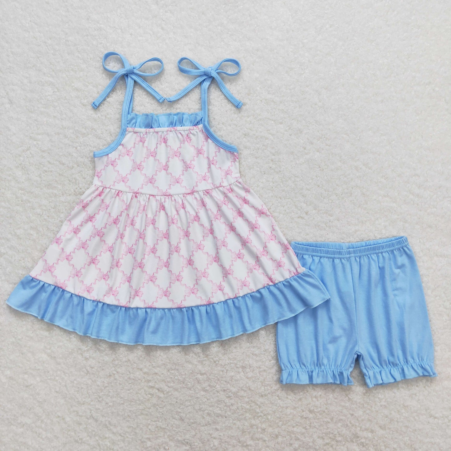 Summer Baby Girls Sister Sibling Pink Bow  Outfit and Romper
