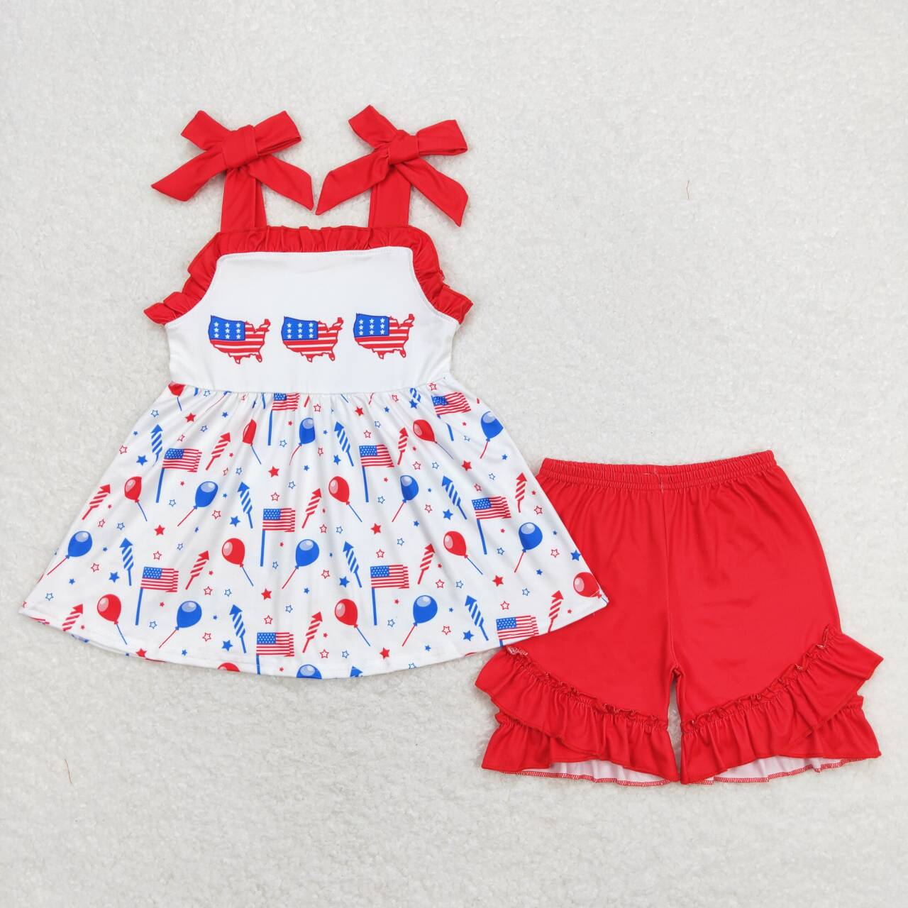 GSSO0679 Baby Girls July 4th Flag Red Shorts Set