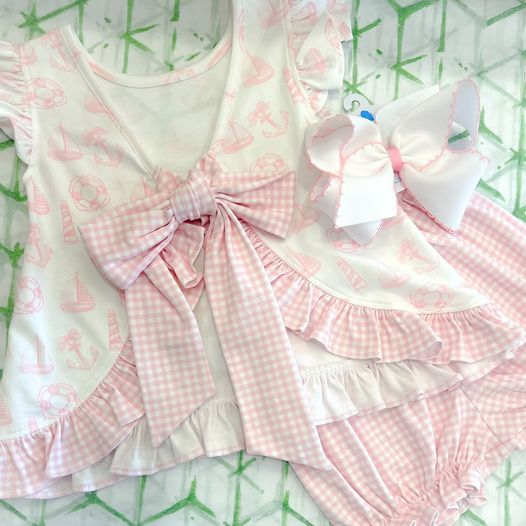 Baby Girls Pink Sailboat Anchor Shorts Set