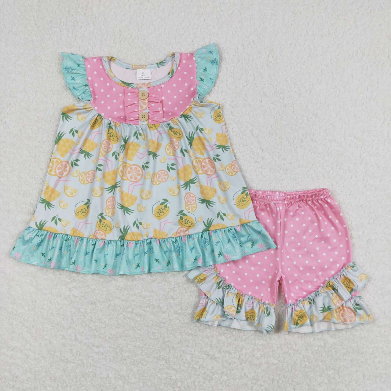Summer Baby Girls Lemon Pineapple Sibling Shorts Set