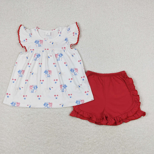 Baby Girls July 4th Set Girls Firework Print Shorts Outfit
