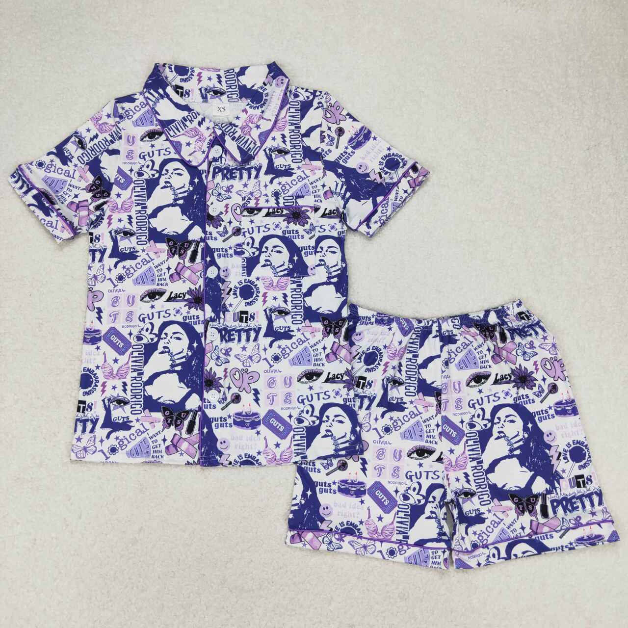 Mommy and Me Singer Print Purple Summer Pajama Set