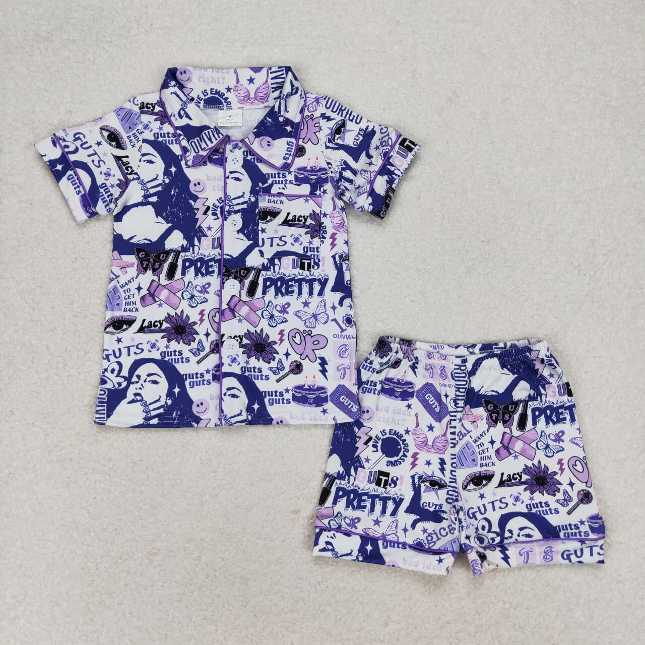 Mommy and Me Singer Print Purple Summer Pajama Set