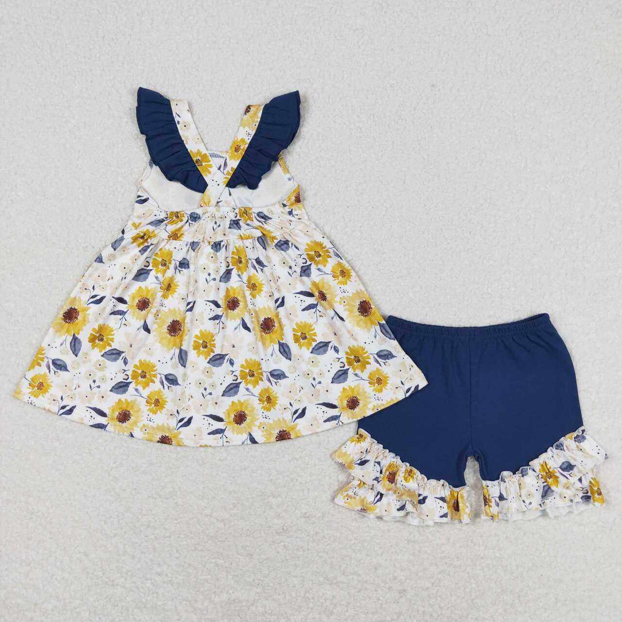 Baby Girls Sibling  Sunflower Floral Outfit and Romper