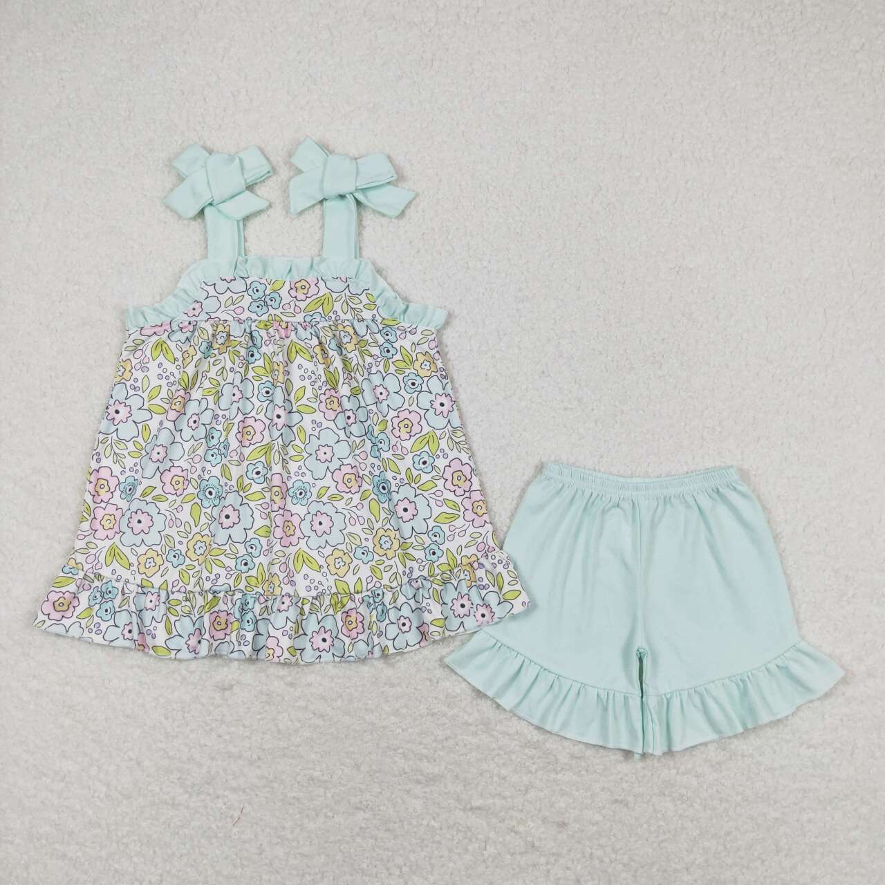 Summer Sibling Baby Girls Pink Blue Flower Outfit and Romper