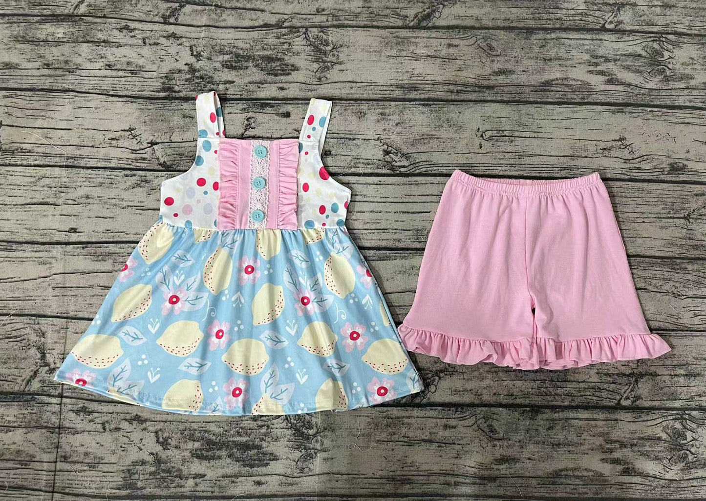 Summer Baby Girls Lemon Top Pink Shorts Set