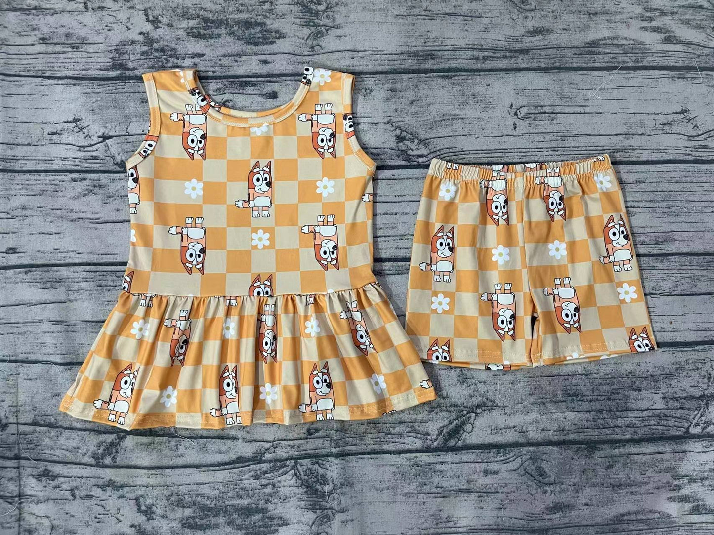 Summer Baby Girls Cartoon Orange Dog Shorts Set