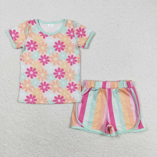 GSSO1297 Baby Girls Daisy Flower Shorts Set