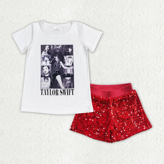 TS Singer White Top Red Sequin Shorts Set Preorder