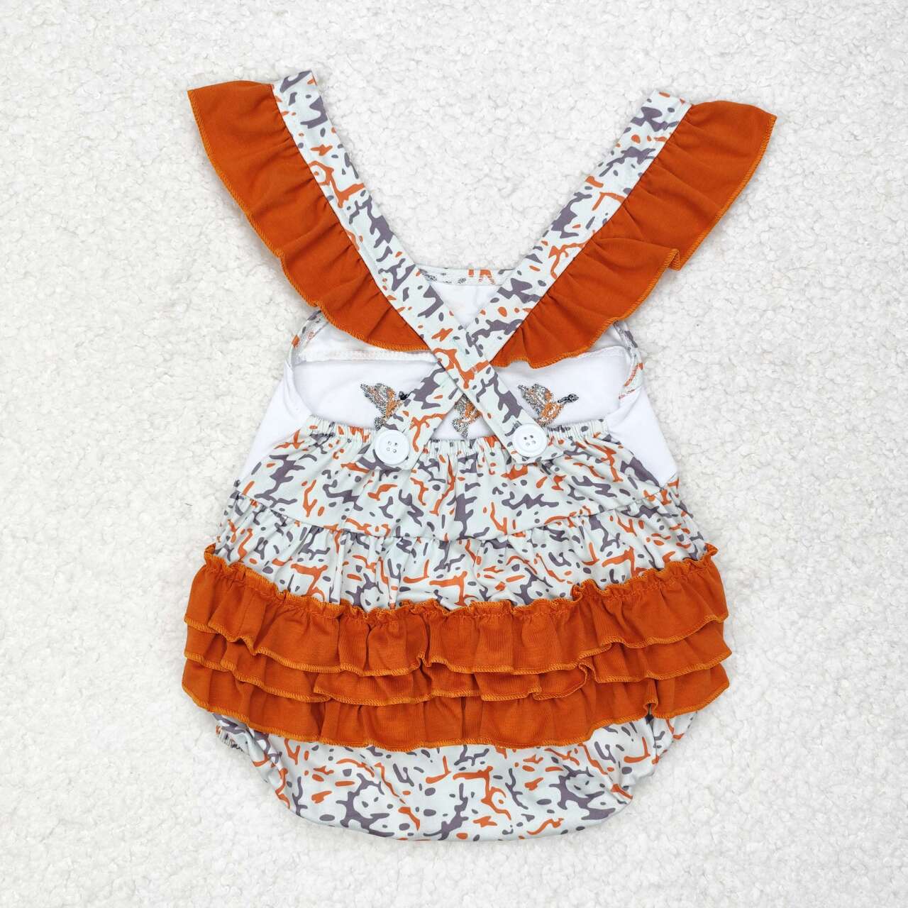 SR1742 Newborn Baby Girls Embroidery Mallard Camo Bubble Romper