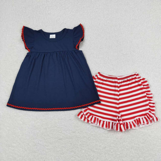 July 4th Set Girls Navy Top Matching Red Striped Outfit