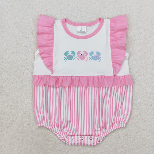 Baby Infant Girls Pink Stripes Crabs Rompers