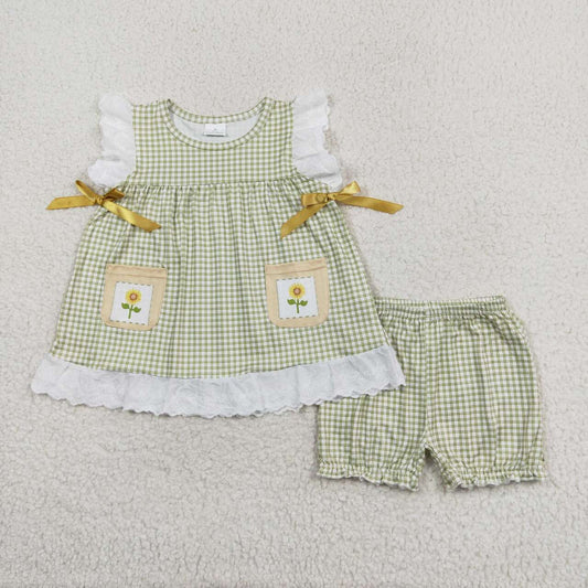Baby Girls Summer Green Gingham Tunic Tip Shorts Outfit