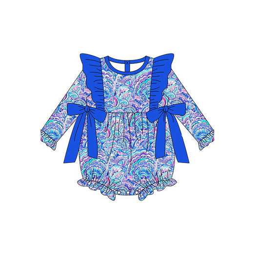 LR1292 Baby Girls Colorful shell Print Long Sleeve Romper Preorder