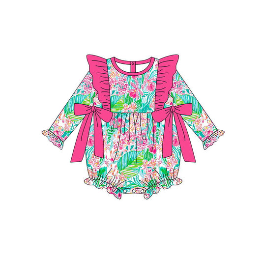 LR1295 Baby Girls Colorful Tropical Print Long Sleeve Romper Preorder