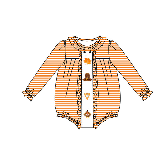 LR1300 Baby Girls Thanksgiving Orange Striped Romper Preorder