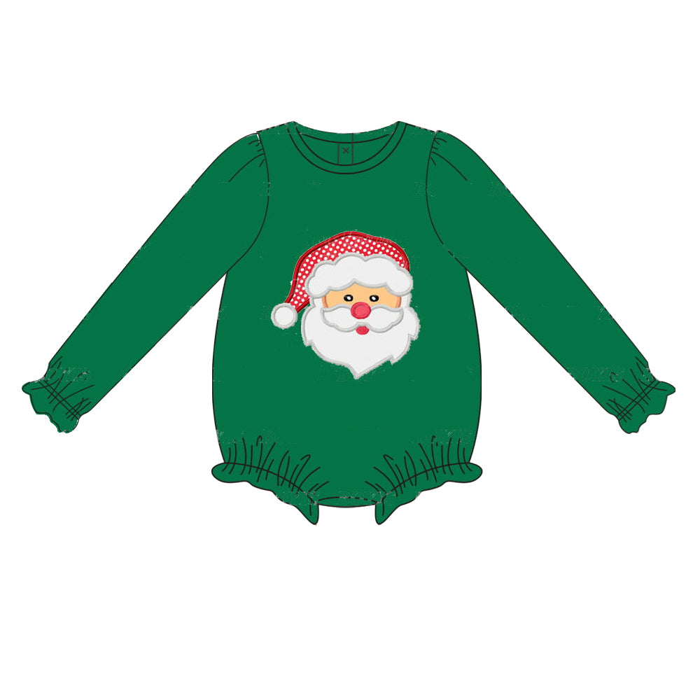 LR1308 Baby Girls Christmas Santa Green Romper Preorder