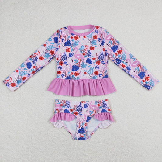 S0263 Baby Girls Flamingo Long Sleeve Swimwear