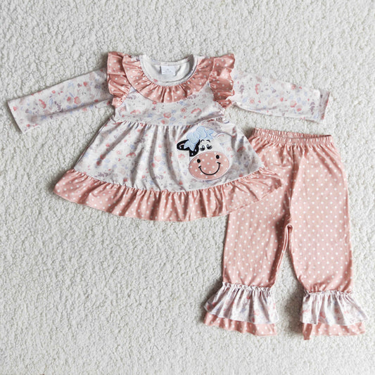 High Quality Embroidery Cute Cow Boutique Outfit