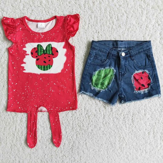 Summer Baby Girls Watermelon Denim Shorts Outfit