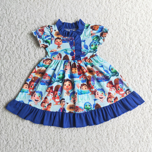 Summer Cartoon Blue Dress